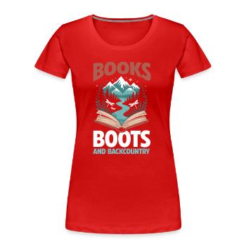 Hiking Mountain Trail Backpacking Outdoors Reading - Women's Premium Organic T-Shirt - red - Front - Mia (176cm)