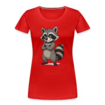 Dessin animé de raton laveur confiant - T-shirt bio Premium Femme - rouge - Devant - Mia (176cm)