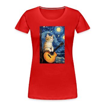 Katze spielt Gitarre - Frauen Premium Bio T-Shirt - Rot - Vorne - Mia (176cm)