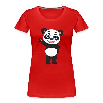 « Salut tout le monde! » Doux panda comique ondulant - T-shirt bio Premium Femme - rouge - Devant - Mia (176cm)