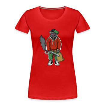 Leonard, Wolf - Frauen Premium Bio T-Shirt - Rot - Vorne - Mia (176cm)