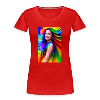 Néon Beauté 7 - T-shirt bio Premium Femme - rouge - Devant - Mia (176cm)