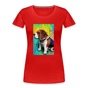 Impression pop art moderne | coloré | Chien Beagle - T-shirt bio Premium Femme - rouge - Devant - Mia (176cm)