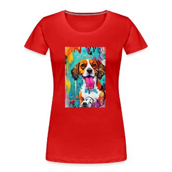 Impression pop art moderne | coloré | Chien Beagle - T-shirt bio Premium Femme - rouge - Devant - Mia (176cm)