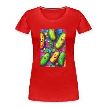 Gurken, Gurke, Graffiti,lachende Gurken, bunt - Frauen Premium Bio T-Shirt - Rot - Vorne - Mia (176cm)