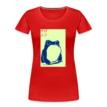 grenouille, affiche, asiatique, bleu, pochoir - T-shirt bio Premium Femme - rouge - Devant - Mia (176cm)