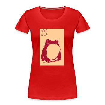 grenouille, affiche, asiatique, bleu, pochoir - T-shirt bio Premium Femme - rouge - Devant - Mia (176cm)