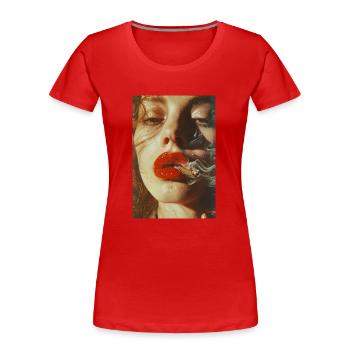 Rauchende Frau mit roten Lippen | AI - Frauen Premium Bio T-Shirt - Rot - Vorne - Mia (176cm)
