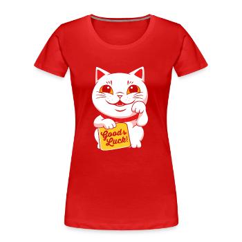 Porte-bonheur Maneki Neko Japon - T-shirt bio Premium Femme - rouge - Devant - Mia (176cm)