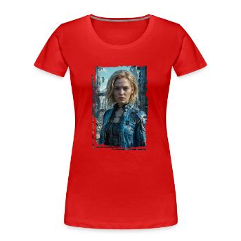 Porträt eines Sci-Fi-Cyberpunk-Mädchens - Frauen Premium Bio T-Shirt - Rot - Vorne - Mia (176cm)