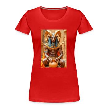 Khnum, widderköpfiger Gott, der einen Menschen aus Lehm formt. - Frauen Premium Bio T-Shirt - Rot - Vorne - Mia (176cm)
