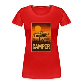 Camper meets Bitcoin - Frauen Premium Bio T-Shirt - Rot - Vorne - Mia (176cm)