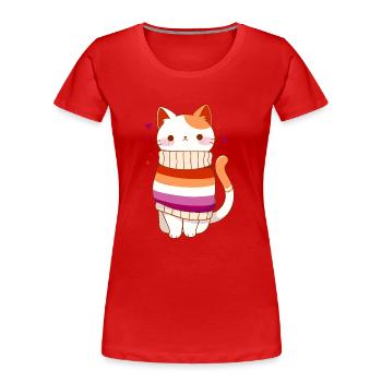 Lesbian Cat LGBTQ+ Pride Sapphic Kawaii queer - Women's Premium Organic T-Shirt - red - Front - Mia (176cm)