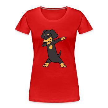 Dabbing Dab Dachshund Teckel Dachshund Dog Dancing - Women's Premium Organic T-Shirt - red - Front - Mia (176cm)
