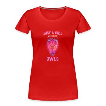 Hibou Oiseau Oiseau Hiboux - T-shirt bio Premium Femme - rouge - Devant - Mia (176cm)