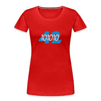 101010 (2c) - Frauen Premium Bio T-Shirt - Rot - Vorne - Mia (176cm)