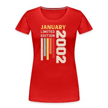 January 2002 - January 2002 Birthday Gift - Women's Premium Organic T-Shirt - red - Front - Mia (176cm)