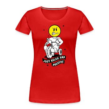 Smiley bébé en colère sur tricycle - Restez cool! - T-shirt bio Premium Femme - rouge - Devant - Mia (176cm)
