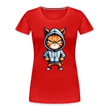 Braune Katze mit Kapuze - Frauen Premium Bio T-Shirt - Rot - Vorne - Mia (176cm)