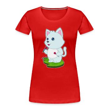 Katze Dart Dartpfeil - Frauen Premium Bio T-Shirt - Rot - Vorne - Mia (176cm)