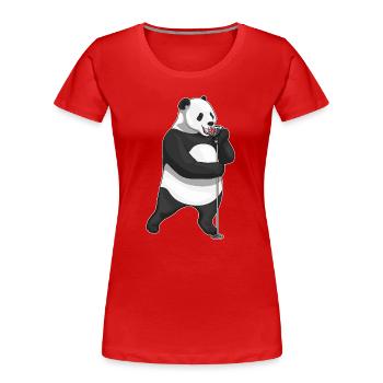 Panda Singer Chant au micro - T-shirt bio Premium Femme - rouge - Devant - Mia (176cm)