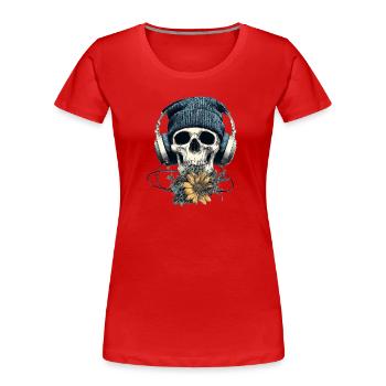 Skull with headphones and flowers - Women's Premium Organic T-Shirt - red - Front - Mia (176cm)