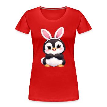 Petit ami mignon Pingouin Lapin de Pâques Oreilles - T-shirt bio Premium Femme - rouge - Devant - Mia (176cm)