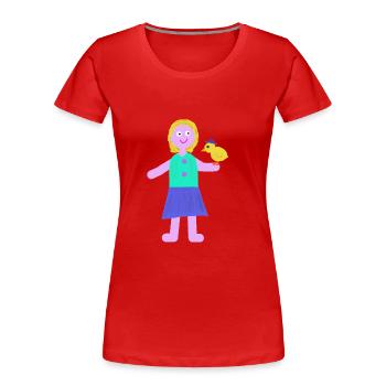 Lächelndes Mädchen Küken Huhn - Frauen Premium Bio T-Shirt - Rot - Vorne - Mia (176cm)