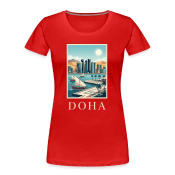 Doha Waterfront Cityscape Katar Reiseplakat - Frauen Premium Bio T-Shirt - Rot - Vorne - Mia (176cm)