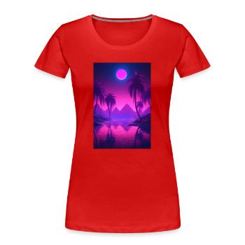 Eine traumhafte nächtliche Synthwave-Oase - Frauen Premium Bio T-Shirt - Rot - Vorne - Mia (176cm)