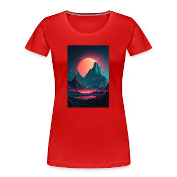 Eine Synthwave Retrowave Sinfonie in den Bergen - Frauen Premium Bio T-Shirt - Rot - Vorne - Mia (176cm)