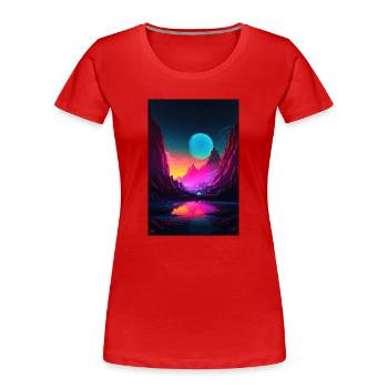 Mountain Glow: Synthwave Vibes in Alpine Serenity - Frauen Premium Bio T-Shirt - Rot - Vorne - Mia (176cm)