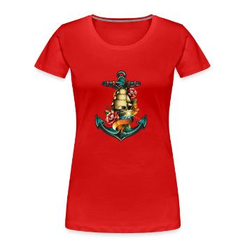 Anchor Tattoo Ship Rose Sea - Women's Premium Organic T-Shirt - red - Front - Mia (176cm)