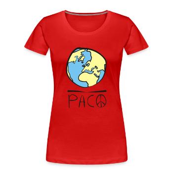 Paco Motiv Welt Frieden - Frauen Premium Bio T-Shirt - Rot - Vorne - Mia (176cm)