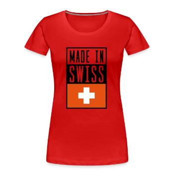 swiss made in - Frauen Premium Bio T-Shirt - Rot - Vorne - Mia (176cm)