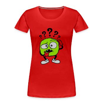 Point d’interrogation visage sceptique comique - T-shirt bio Premium Femme - rouge - Devant - Mia (176cm)