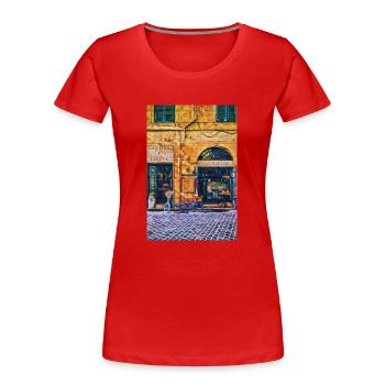Vintage Roma Small Shops Painting Italy Lover Gift - T-shirt bio Premium Femme - rouge - Devant - Mia (176cm)
