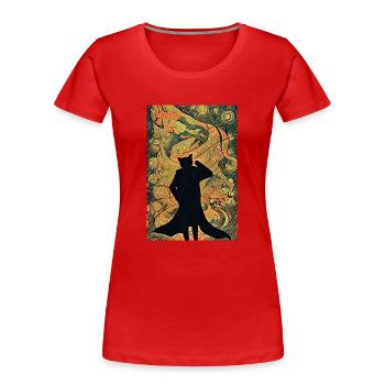 Detektiv Freddy die Katze Poster - Frauen Premium Bio T-Shirt - Rot - Vorne - Mia (176cm)