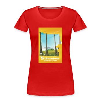 Yellowstone National Park map travel poster - Women's Premium Organic T-Shirt - red - Front - Mia (176cm)