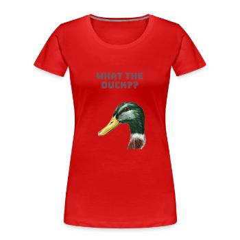 What the duck? - Frauen Premium Bio T-Shirt - Rot - Vorne - Mia (176cm)