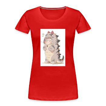 Dino Dreams: Dessin captivant d’un anime mignon - T-shirt bio Premium Femme - rouge - Devant - Mia (176cm)