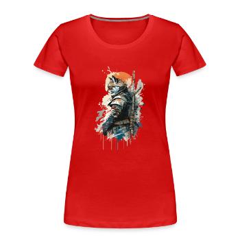 Samurai-Katze trägt eine Uniform - Frauen Premium Bio T-Shirt - Rot - Vorne - Mia (176cm)