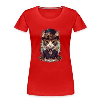Viktorianische Steampunk Katze - Frauen Premium Bio T-Shirt - Rot - Vorne - Mia (176cm)
