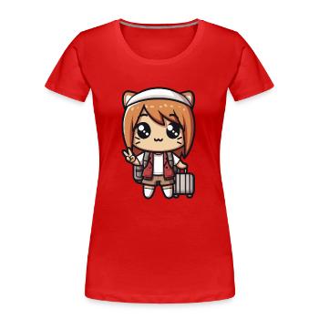 Kawaii Cute Little Girl Traveler - Women's Premium Organic T-Shirt - red - Front - Mia (176cm)