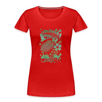 Silhouettes de la nature en vert : cygne, fougère et cerf - T-shirt bio Premium Femme - rouge - Devant - Mia (176cm)