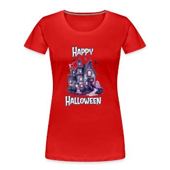 Halloween – Joyeux Halloween, maison hantée effrayante - T-shirt bio Premium Femme - rouge - Devant - Mia (176cm)