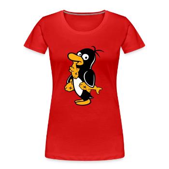 Pinguin Isst Drei Fische Gefangen Hunger Lecker - Frauen Premium Bio T-Shirt - Rot - Vorne - Mia (176cm)