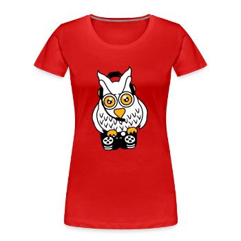 Gamer Owl Gaming Player Controller Headset Fun - T-shirt bio Premium Femme - rouge - Devant - Mia (176cm)