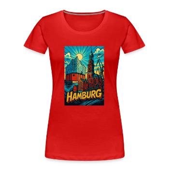 Hamburg Wahrzeichen - Frauen Premium Bio T-Shirt - Rot - Vorne - Mia (176cm)