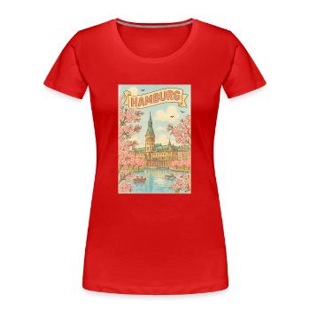 Le printemps à Hambourg avec les cerisiers en fleurs - T-shirt bio Premium Femme - rouge - Devant - Mia (176cm)